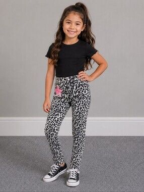Girls 6 Leopard Animal Print Bling Details Jeans